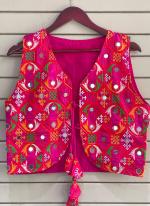 Silk Pink Navratri Wear Mirror Work Readymade Blouse